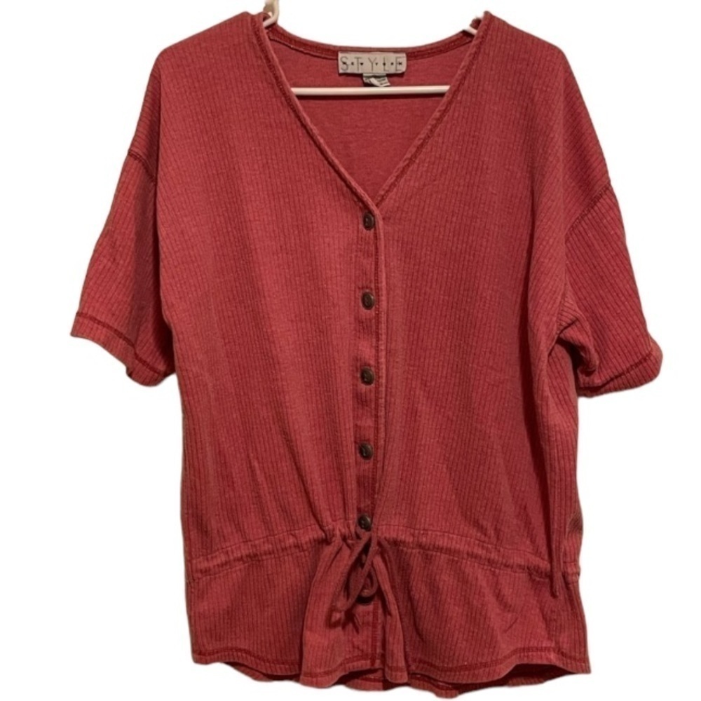 Vintage New York Style Blush Short Sleeve Drawstring Cotton Top Size Medium